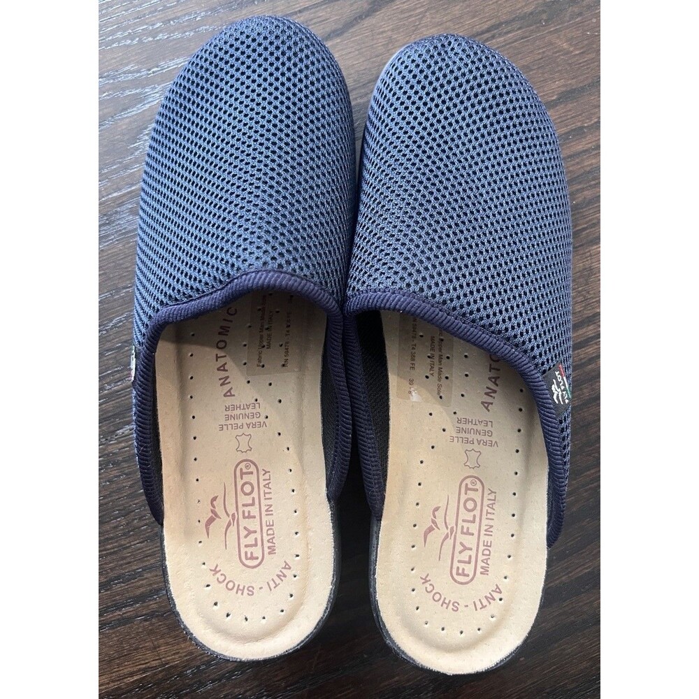 Fly Flot Mules Women's Sz 39  US 8.5-9 Blue Mesh Clogs Comfort Slip On Italy